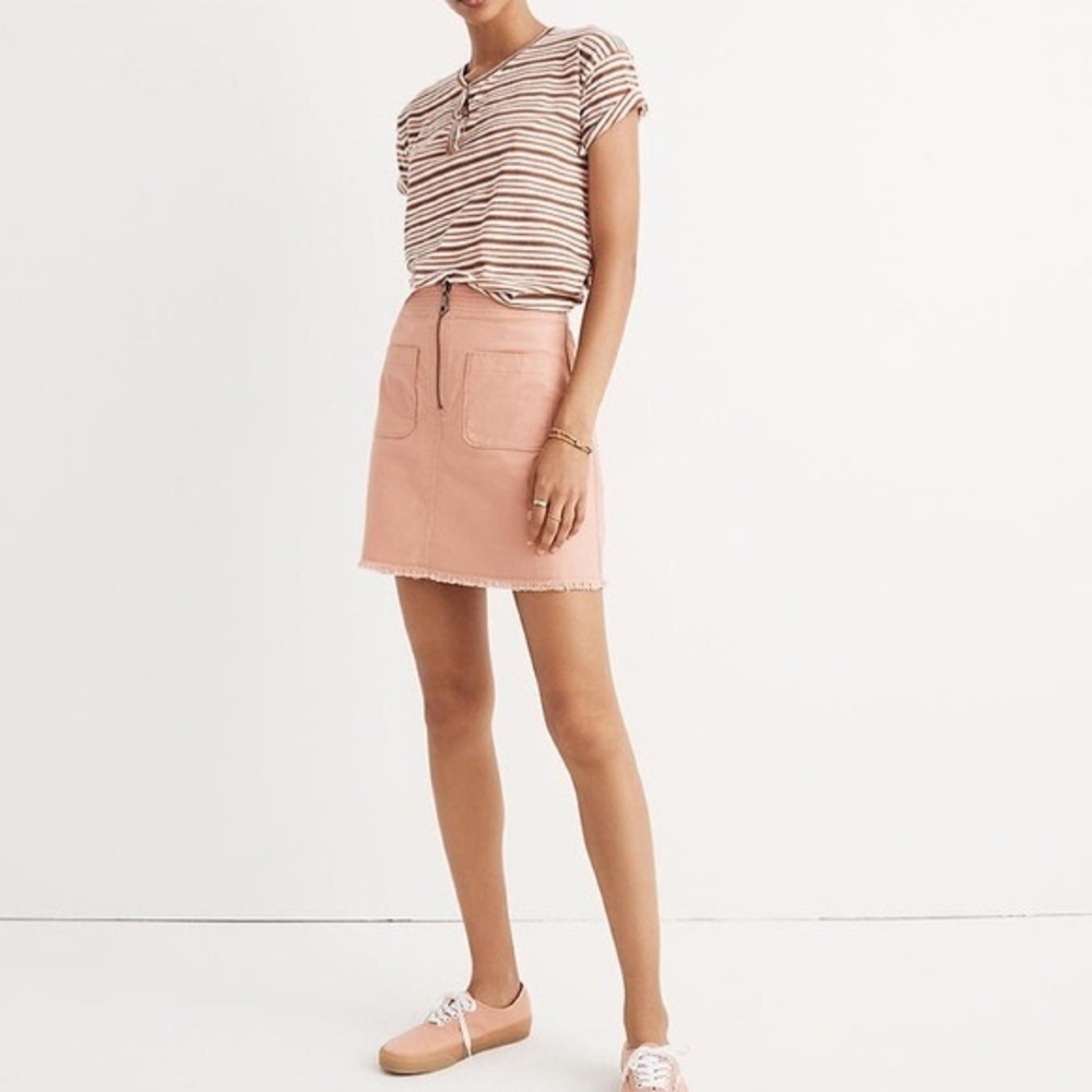 Madewell A-Line Zip Denim Skirt Peach Pink Pockets Raw Hem Retro Size 0